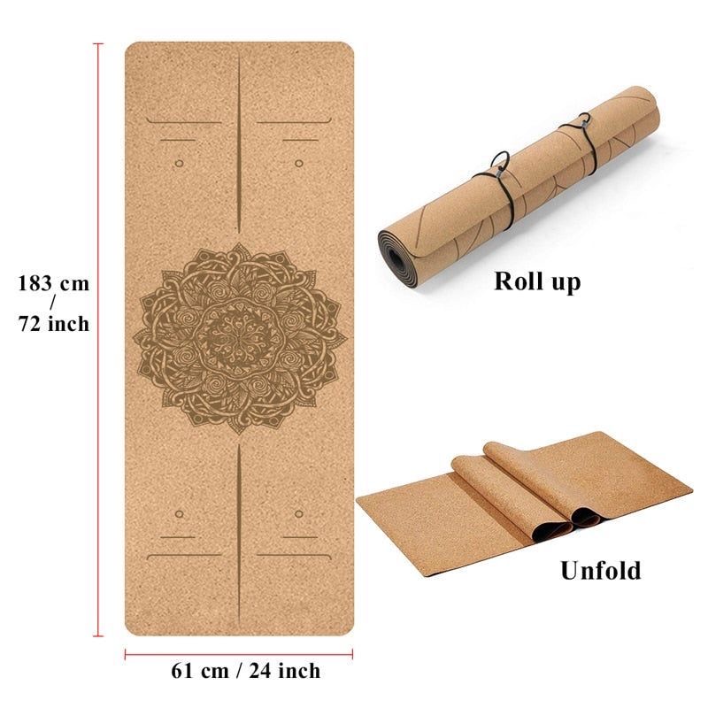 مت یوگا چوب‌پنبه‌ای ضد لغزش با طرح ماندالا (Cork Yoga Mat ) ( کد ۱۳۳۵ )